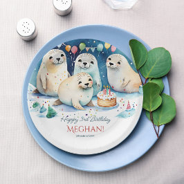 Plato De Papel Plantilla personalizada de cumpleaños de foca árti