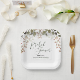 Plato De Papel Plantilla simple de ducha de novia floral superior