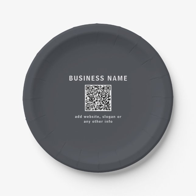 Plato De Papel Plantilla simple para su código QR | Gris oscuro (Anverso)