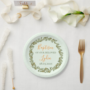 Plato De Papel Plástico de bautismo personalizado con aceitunas