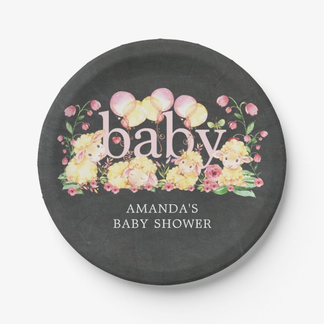Plato De Papel Plata Baby Shower 7" de cordero dulce (Anverso)