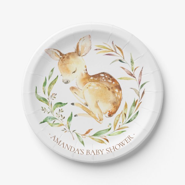 Plato De Papel Plata Baby Shower 7" de dulce venado (Anverso)