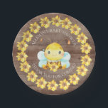 Plato De Papel Plata Baby Shower 7" Sweet Little Honey Bee<br><div class="desc">Diseño de bebé adorable con la abeja de miel más dulce con girasol amarillo. Visite nuestra tienda para ver toda nuestra colección de duchas de bebé de abejas melíferas</div>