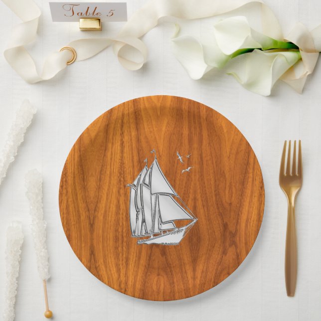 Plato De Papel Plata cromada como el barco de vela en la Veneer d (Boda)