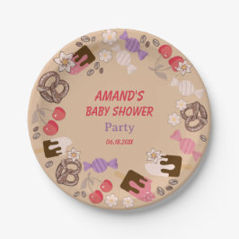 Plato De Papel Plata de papel beige de Baby Shower dulce y salado