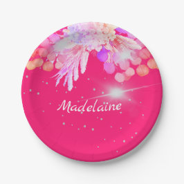 Plato De Papel Plata moderna rosa floral personal