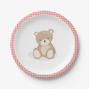 Plato De Papel Plate de papel Picnic Teddy Bear Red Gingham Birth