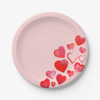 Plato De Papel Plate de San Valentín de corazón rosa rojo pintado
