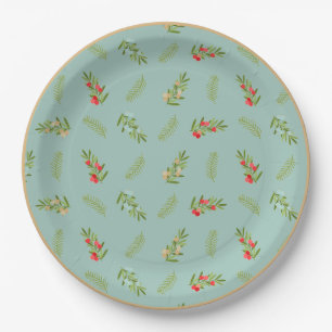 Plato De Papel Plate de verdor y Navidades de Berries en vacacion