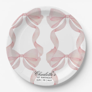 Plato De Papel plate Pink Bow Paper Plate 1st birthday
