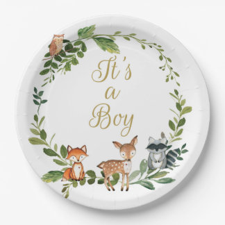 Plato De Papel Plate Woodland baby shower, woodland animals baby 