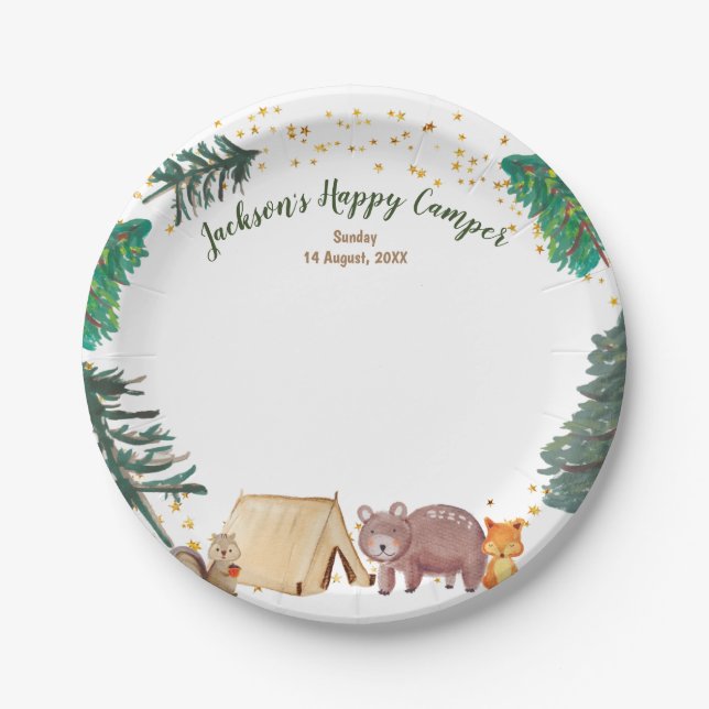 Plato De Papel Plates de papel acuarela Feliz Camper 1er cumpleañ (Anverso)