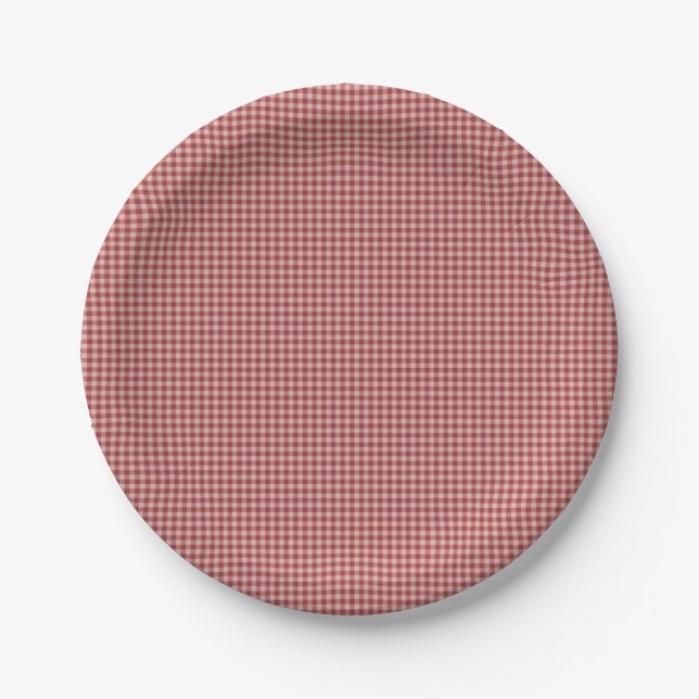 Plato De Papel PLATES FIESTAS de Burgundy Gingham-PAPER (Anverso)
