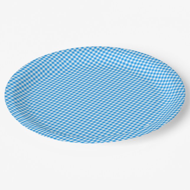 Plato De Papel PLATES FIESTAS de Gingham-Pastel Blue-White-PAPER (Angular)