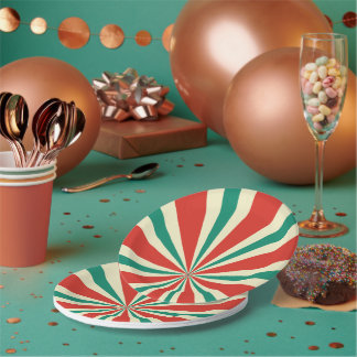 Plato De Papel Plato Papel Radial Verde, Rojo y Crema