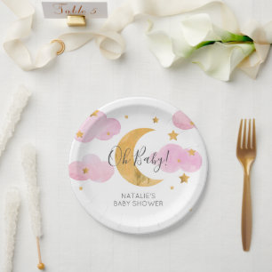 Plato De Papel Platón De Papel Luna Y Baby Shower Rosa