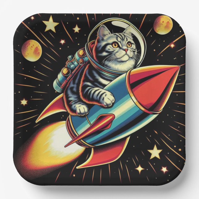 Plato De Papel ¡Platos de papel de gato espacial! (Anverso)