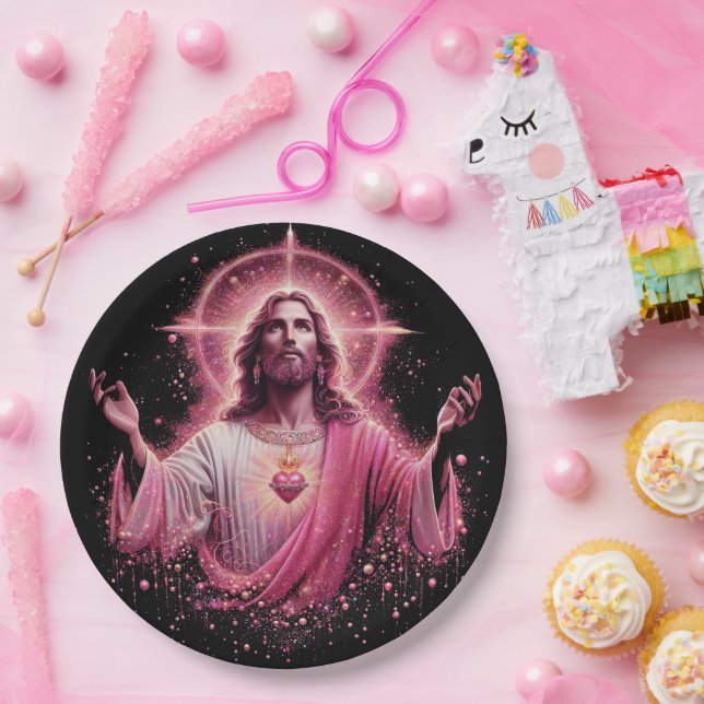 Plato De Papel ¡Platos de papel de Jesús rosa! (Fiesta)