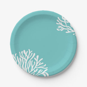 Plato De Papel Playa Aqua Coral