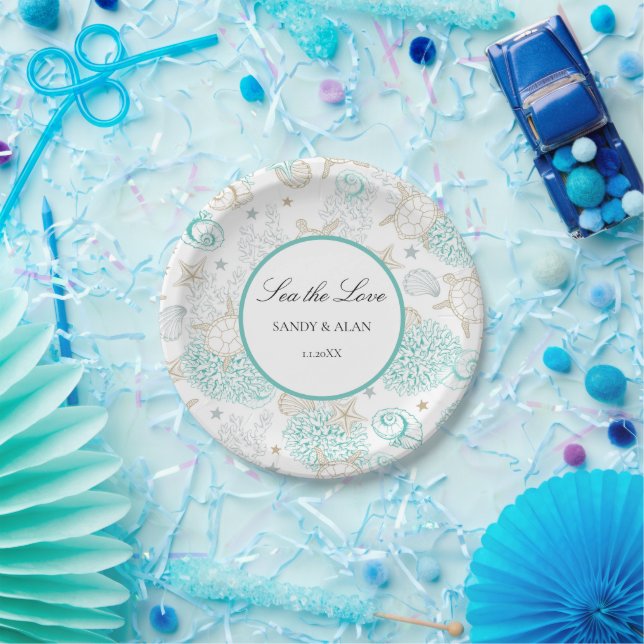 Plato De Papel Playa de Amor Marino Boda  (Fiesta)