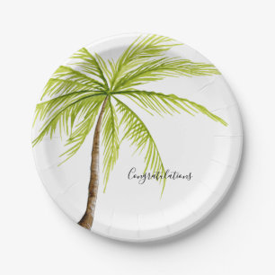 Plato De Papel Playa de encargo de la isla de la palmera de la