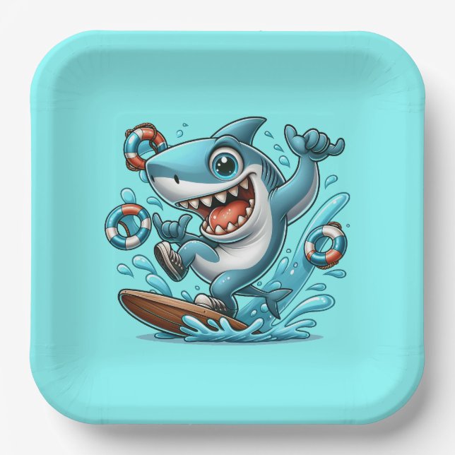 Plato De Papel Playa de fiesta de tiburones Guay (Anverso)