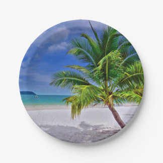 Plato De Papel Playa de Isla Tropical Palm Tree Perfecta