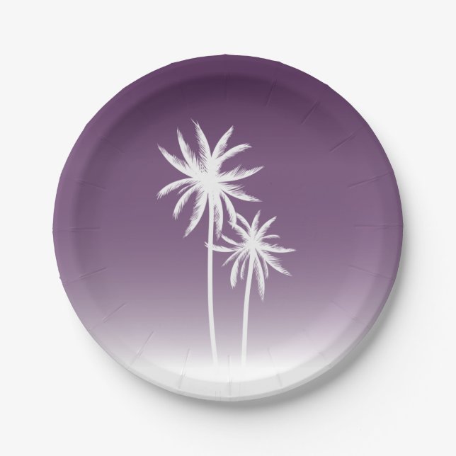 Plato De Papel Playa de Palm Trees de Ombré Púrpura (Anverso)