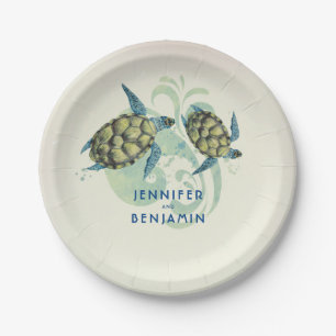 Plato De Papel Playa de tortugas marinas Náutica costera