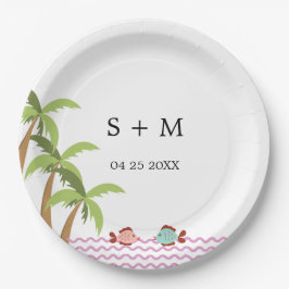 Plato De Papel Playa de verano de acuarela moderna