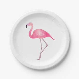 Plato De Papel Playa de verano del Boda Flamingo Rosado Tropical