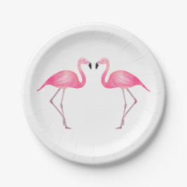 Plato De Papel Playa de verano del Boda Flamingo Rosado Tropical
