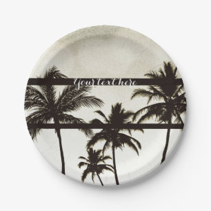Plato De Papel Playa Fiesta Palmeras Tropical White Hot Night