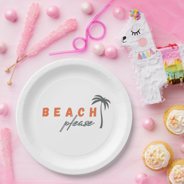 Plato De Papel playa por favor palmera Papel Placas Fiesta (Fiesta)