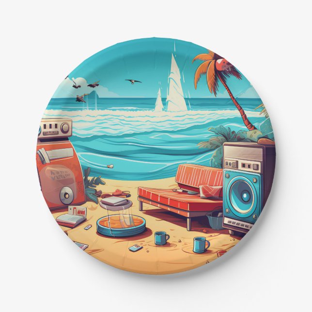 Plato De Papel Playa Retro (Anverso)