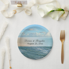 Plato De Papel Playa Seascape Boda Océano Azul