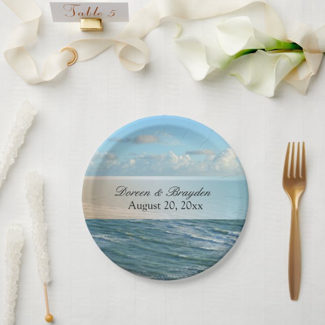 Plato De Papel Playa Seascape Boda Océano Azul (Boda)
