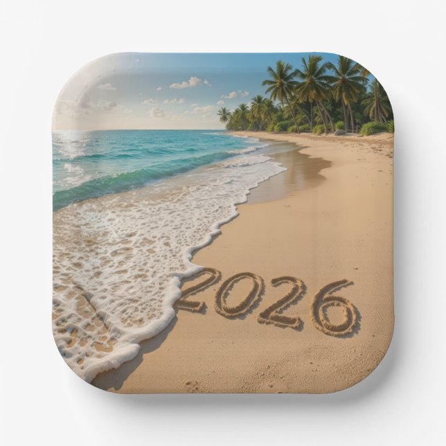 Plato De Papel Playa tropical 2026 (Anverso)