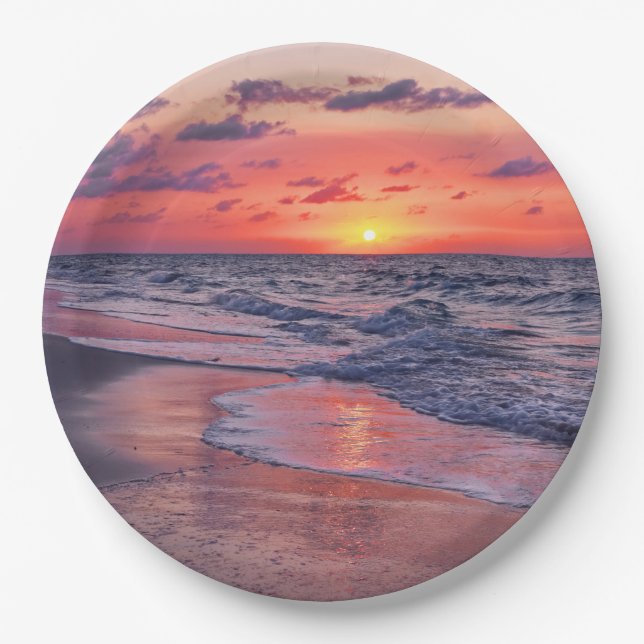 Plato De Papel Playa Tropical Bahamas Sunset Paradise (Anverso)
