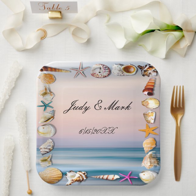 Plato De Papel Playa Tropical De Arena Y Aguas Marinas (Boda)