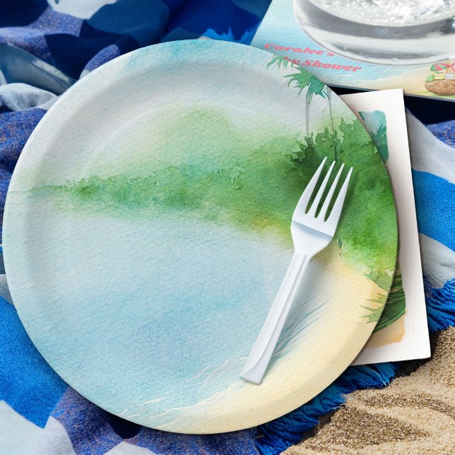 Plato De Papel Playa tropical de veraneo acuática Ocean Bay (Summer tropical beach theme party plates from my Baby on Board baby shower collection)
