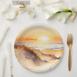 Plato De Papel Playa Tropical Mar Arena Costa Océana Sunset