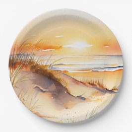 Plato De Papel Playa Tropical Mar Arena Costa Océana Sunset