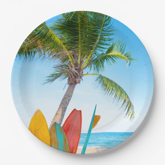 Plato De Papel Playa Tropical Surfboard (Anverso)
