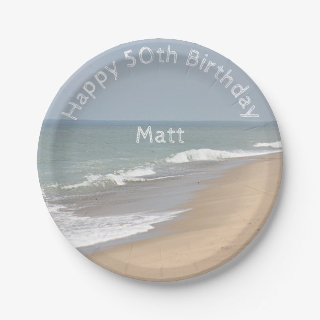 Plato De Papel Playa y ondas del océano (Anverso)