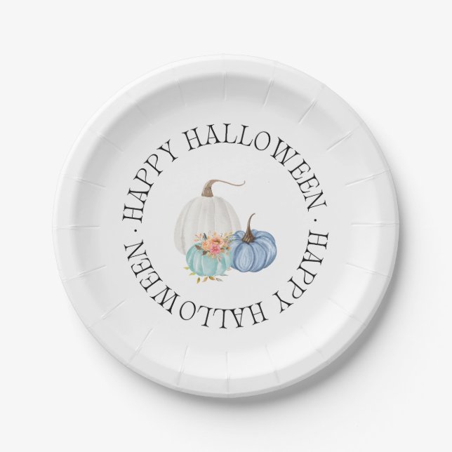 Plato De Papel Playas Azules Pumpkins Feliz Halloween (Anverso)