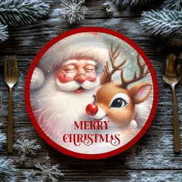 Plato De Papel Playful Cartoon Santa Rudolph Christmas Plates