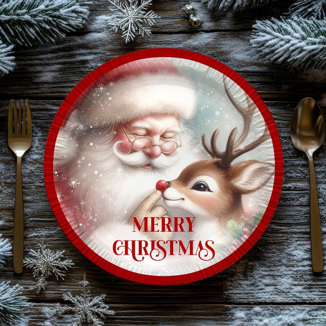 Plato De Papel Playful Cartoon Santa Rudolph Holiday Plates (Playful Cartoon Santa Rudolph Holiday Plates)