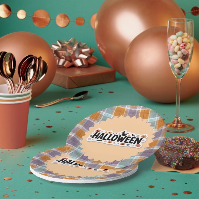 Plato De Papel Playful Halloween Plaid (Multi)