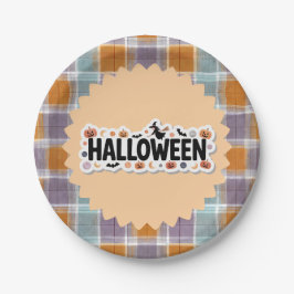 Plato De Papel Playful Halloween Plaid